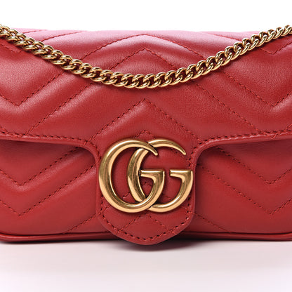 Gucci Calfskin Matelasse Super Mini GG Marmont Shoulder Bag Hibiscus Red 7 of 14