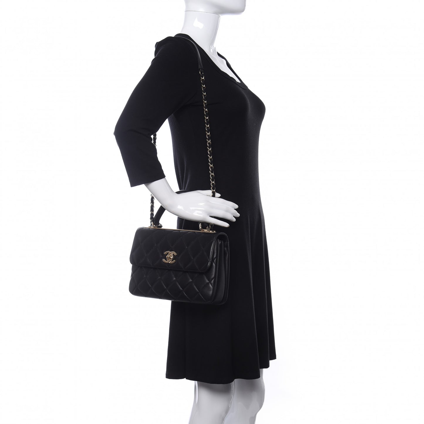 Lambskin Quilted Small Trendy CC Dual Handle Flap Bag Black