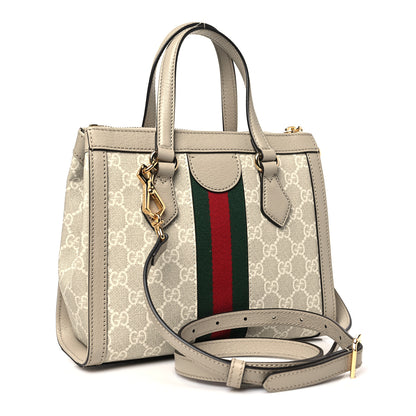 Gucci GG Supreme Monogram Textured Dollar Calfskin Web Small Ophidia Tote Bag Beige Mystic White Oatmeal 3 of 10