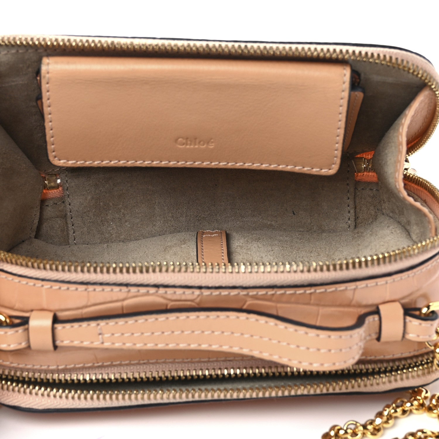 Chloe Calfskin Crocodile Embossed Mini C Vanity Bag Nut 7 of 15
