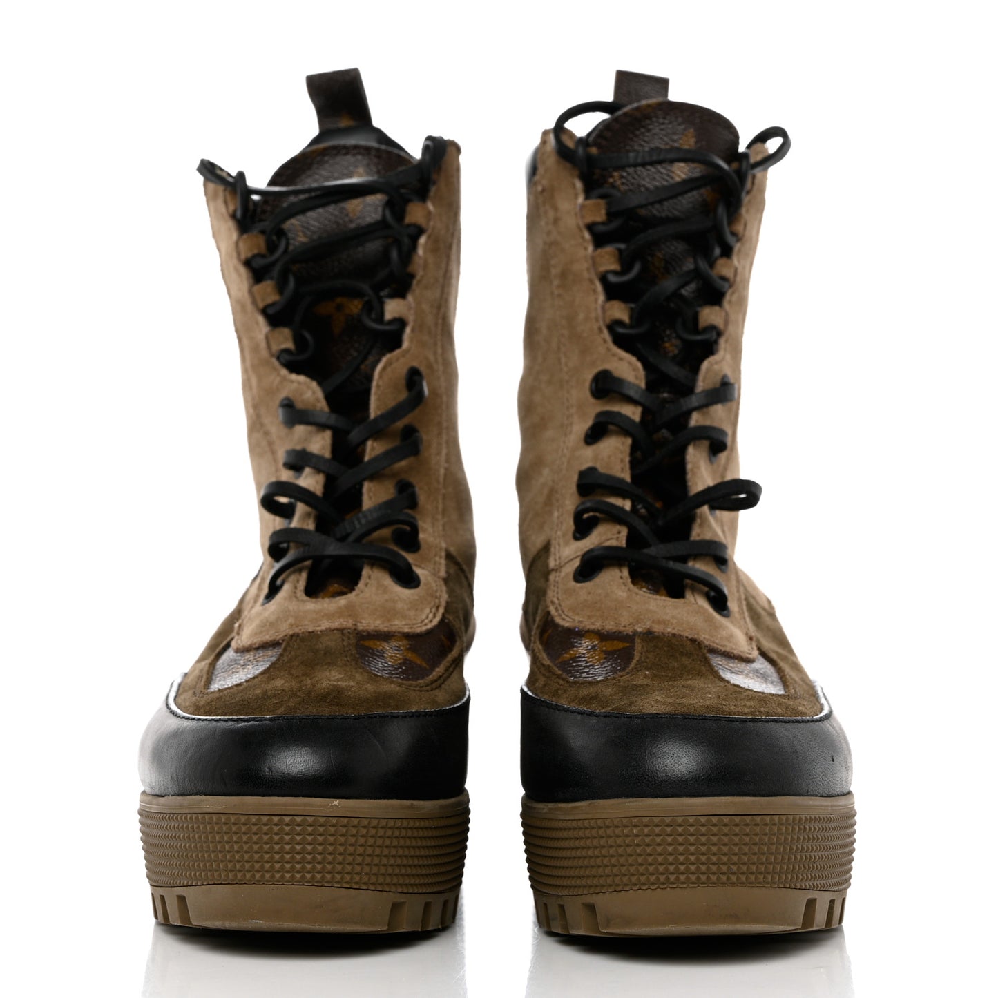 Suede Calfskin Monogram Laureate Platform Desert Boots 40 Taupe