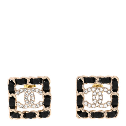 Chanel Crystal Lambskin Chain Sergeant Chanel Stud Earrings Black Gold 1 of 5