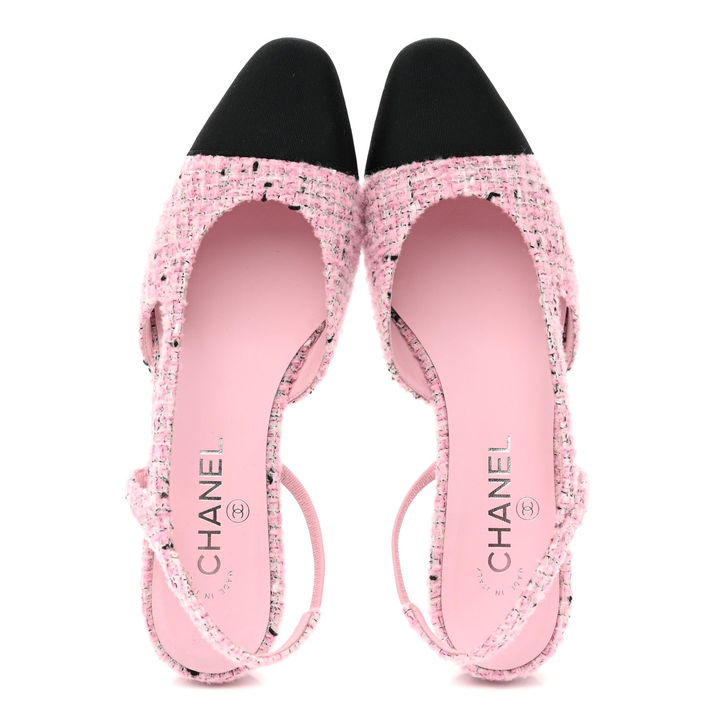 Tweed Grosgrain Cap Toe Slingback Flats 39 Pink White Black