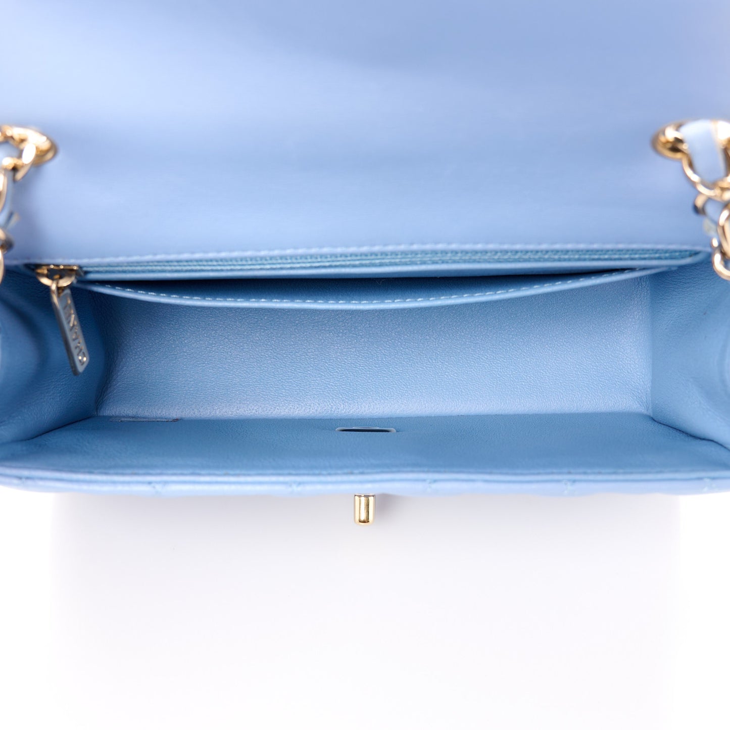 Lambskin Quilted Mini Rectangular Flap Light Blue