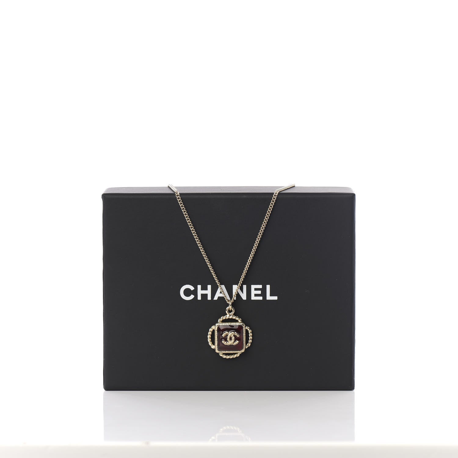 Chanel Gripoix Poured Glass CC Pendant Necklace Red Gold 5 of 5