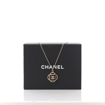 Chanel Gripoix Poured Glass CC Pendant Necklace Red Gold 5 of 5