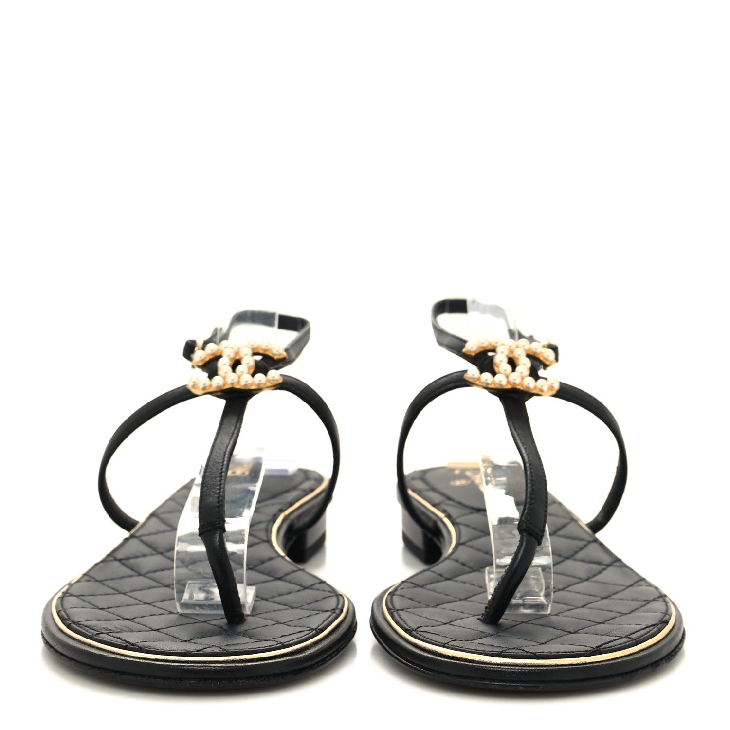 Chanel Lambskin Pearl CC Thong Sandals 37 Black Gold 2 of 8