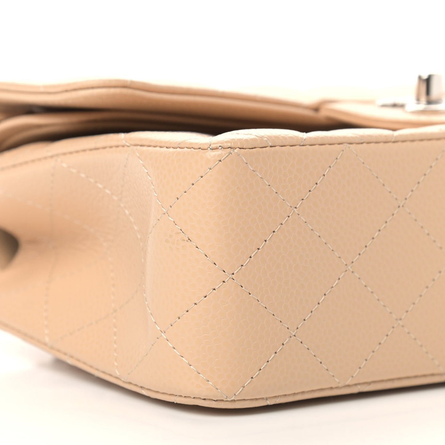 Caviar Quilted Small Double Flap Beige
