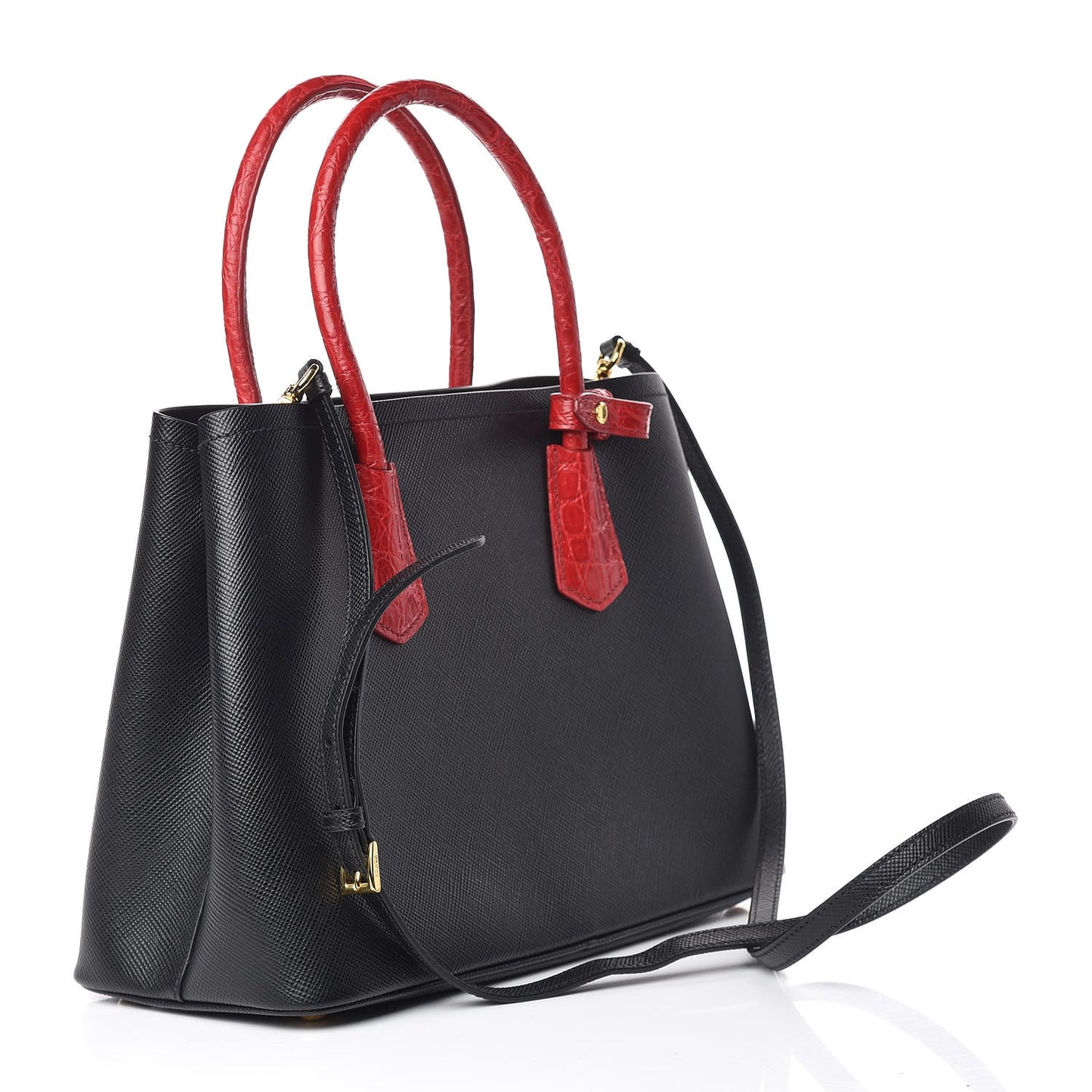 Saffiano Cuir Crocodile Small Double Bag Black Rosso