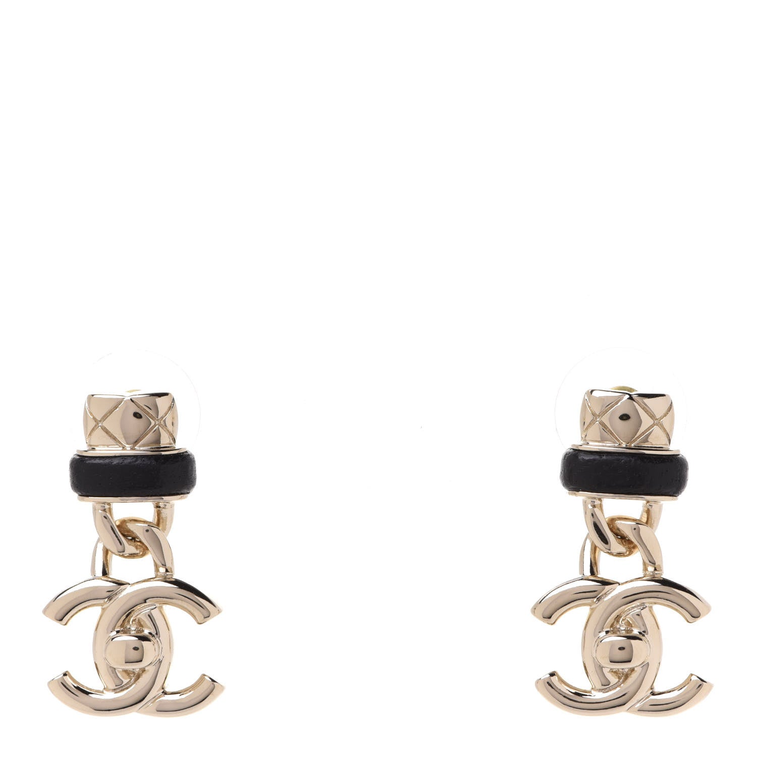 Chanel Lambskin CC Turnlock Drop Earrings Gold Black 1 of 5