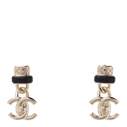 Chanel Lambskin CC Turnlock Drop Earrings Gold Black 1 of 5