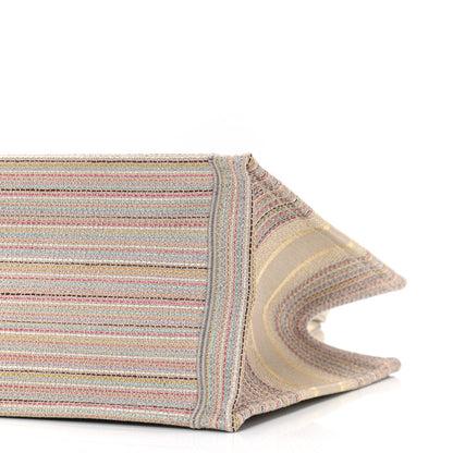 Christian Dior Canvas Embroidered Medium Stripes Book Tote Beige Multicolor 9 of 10