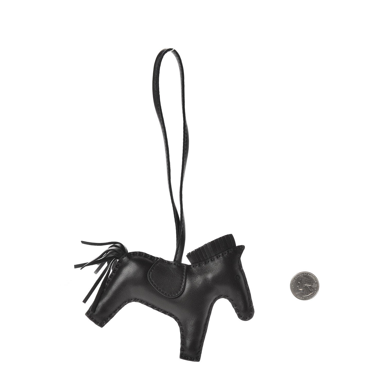 Hermes Milo Lambskin Grigri Rodeo Horse Bag Charm MM So Black 2 of 5