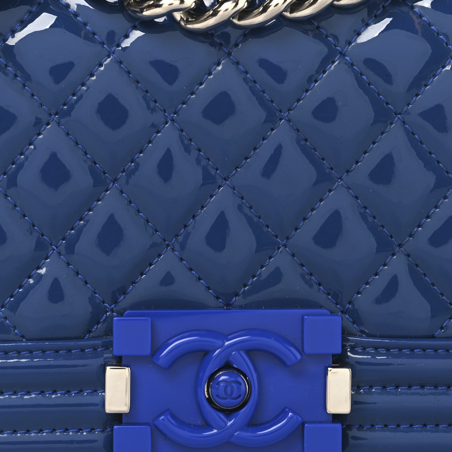 Chanel Patent Calfskin Quilted Small Plexiglass Boy Flap Blue Blue 8 of 10