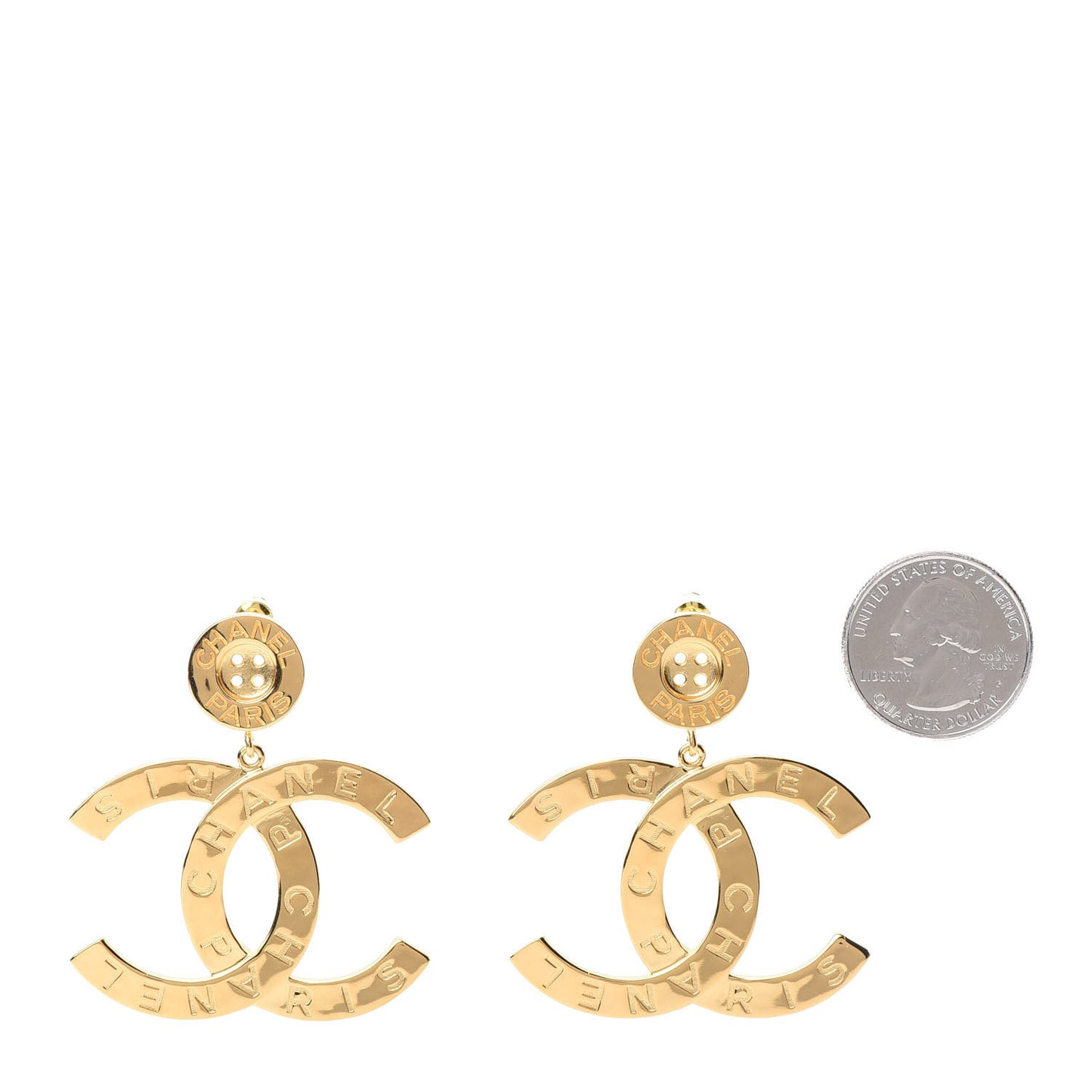Metal Large Paris Button Earrings Gold
