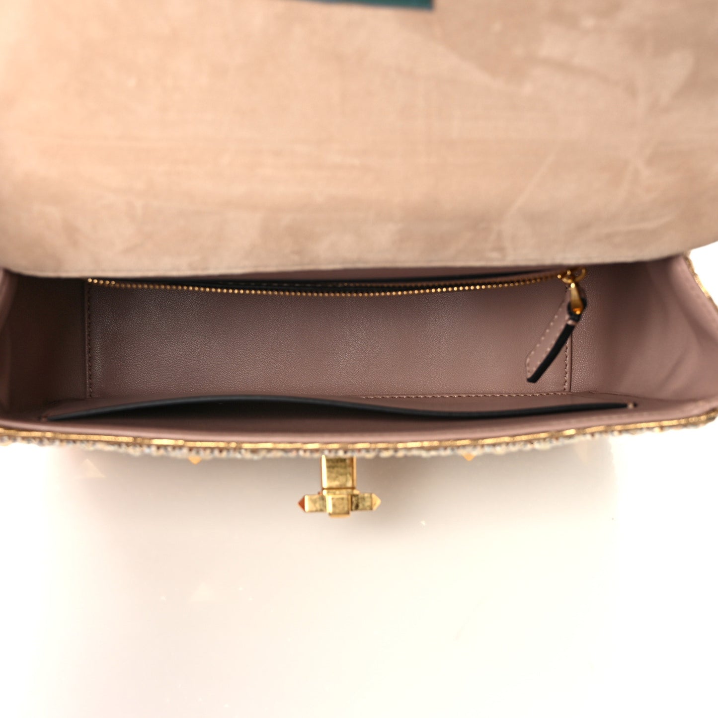 Crystal Suede Medium Roman Stud Shoulder Bag Antique Brass