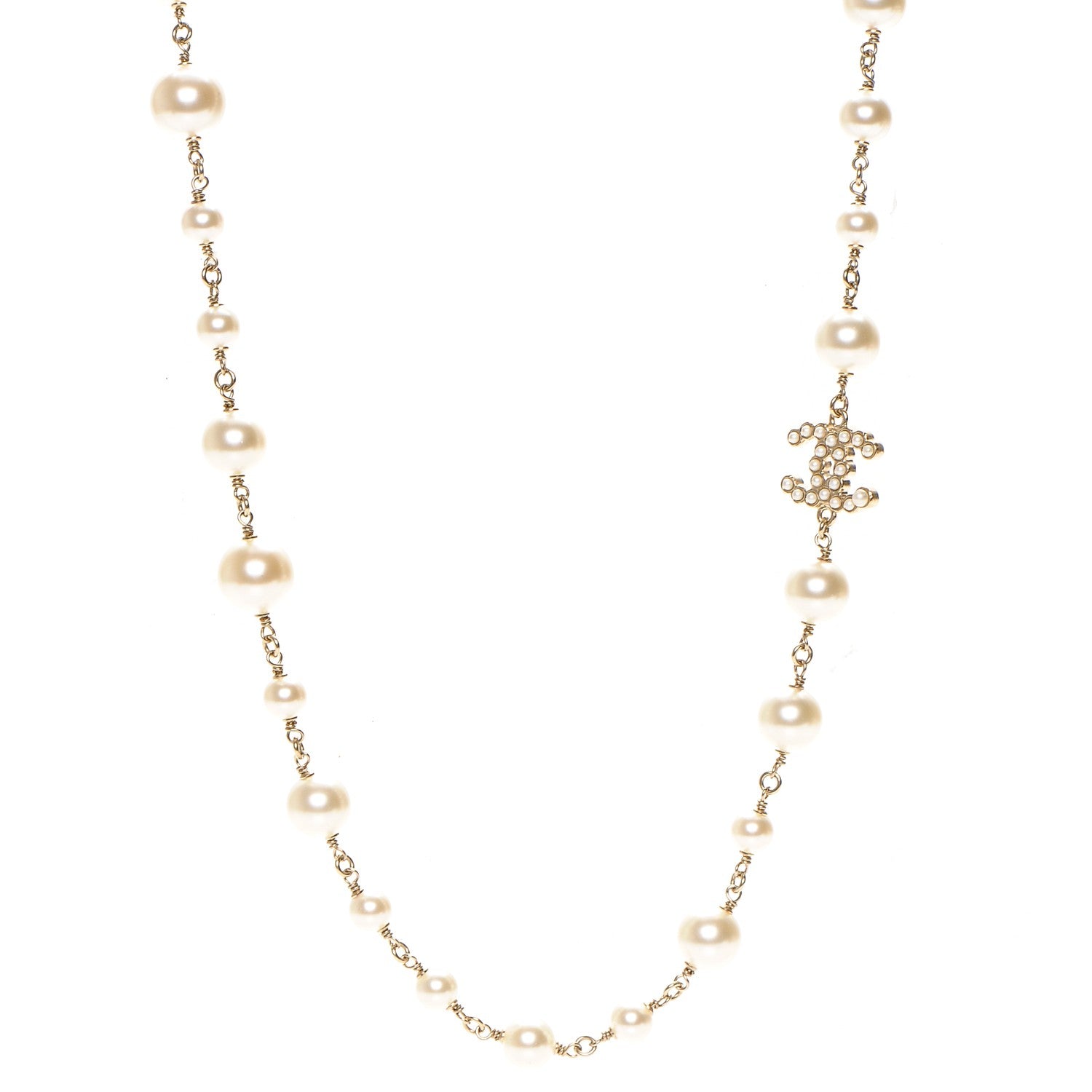 Chanel Pearl CC Long Necklace Gold 1 of 7