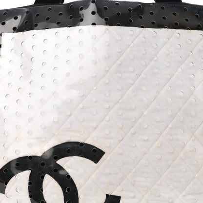 Chanel Canvas Vinyl Perforated CC Tote White Black Dark Navy 8 of 24