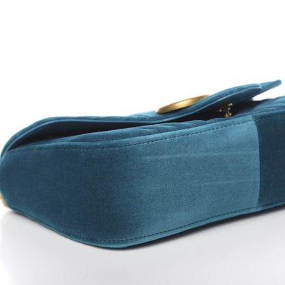Gucci Velvet Matelasse Small GG Marmont Shoulder Bag Pavone Cyan 8 of 10