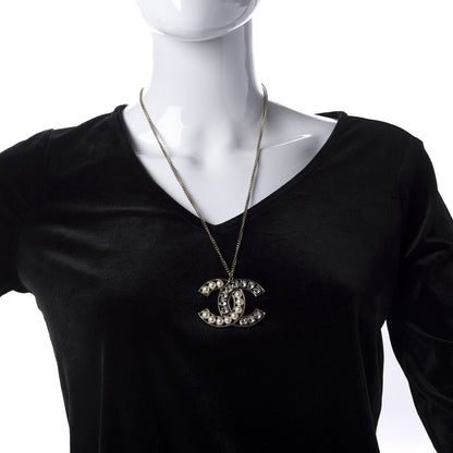 Chanel Pearl Crystal CC Pendant Necklace Gold 2 of 5