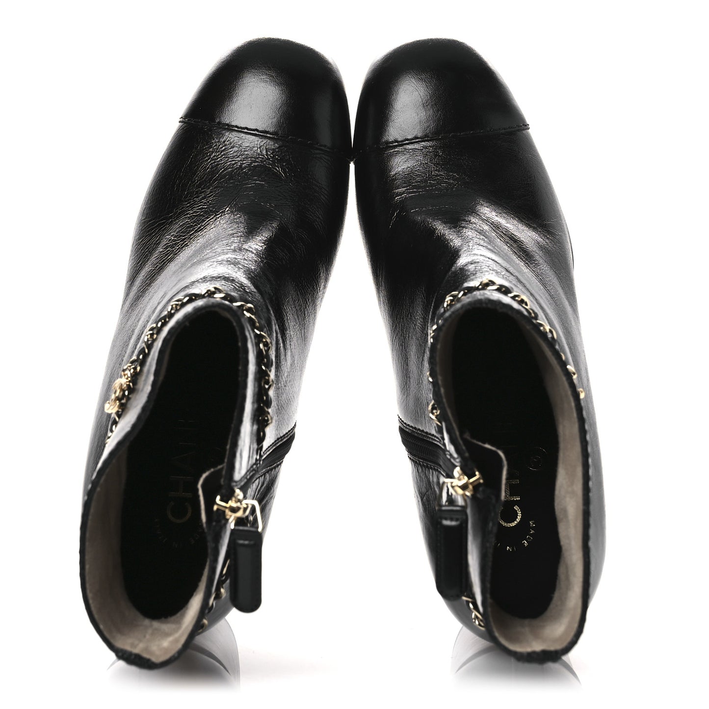 Crumpled Calfskin Cap Toe Chain Short Boots 35 Black 39.5 Black