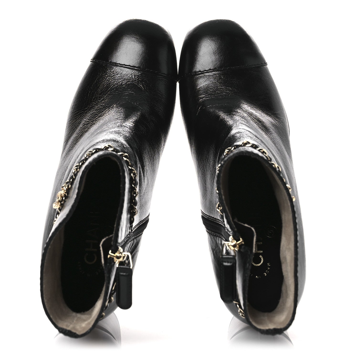 Chanel Crumpled Calfskin Cap Toe Chain Short Boots 35 Black 39.5 Black 2 of 11
