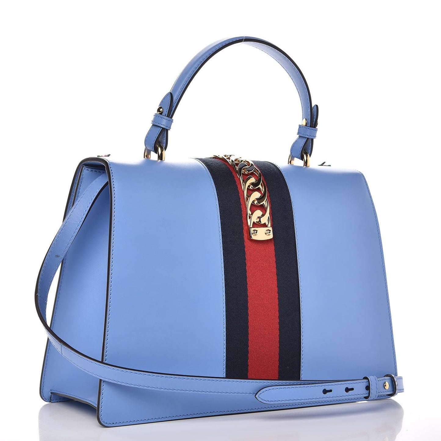Calfskin Embroidered Medium Sylvie Top Handle Bag Clear Sky Blue