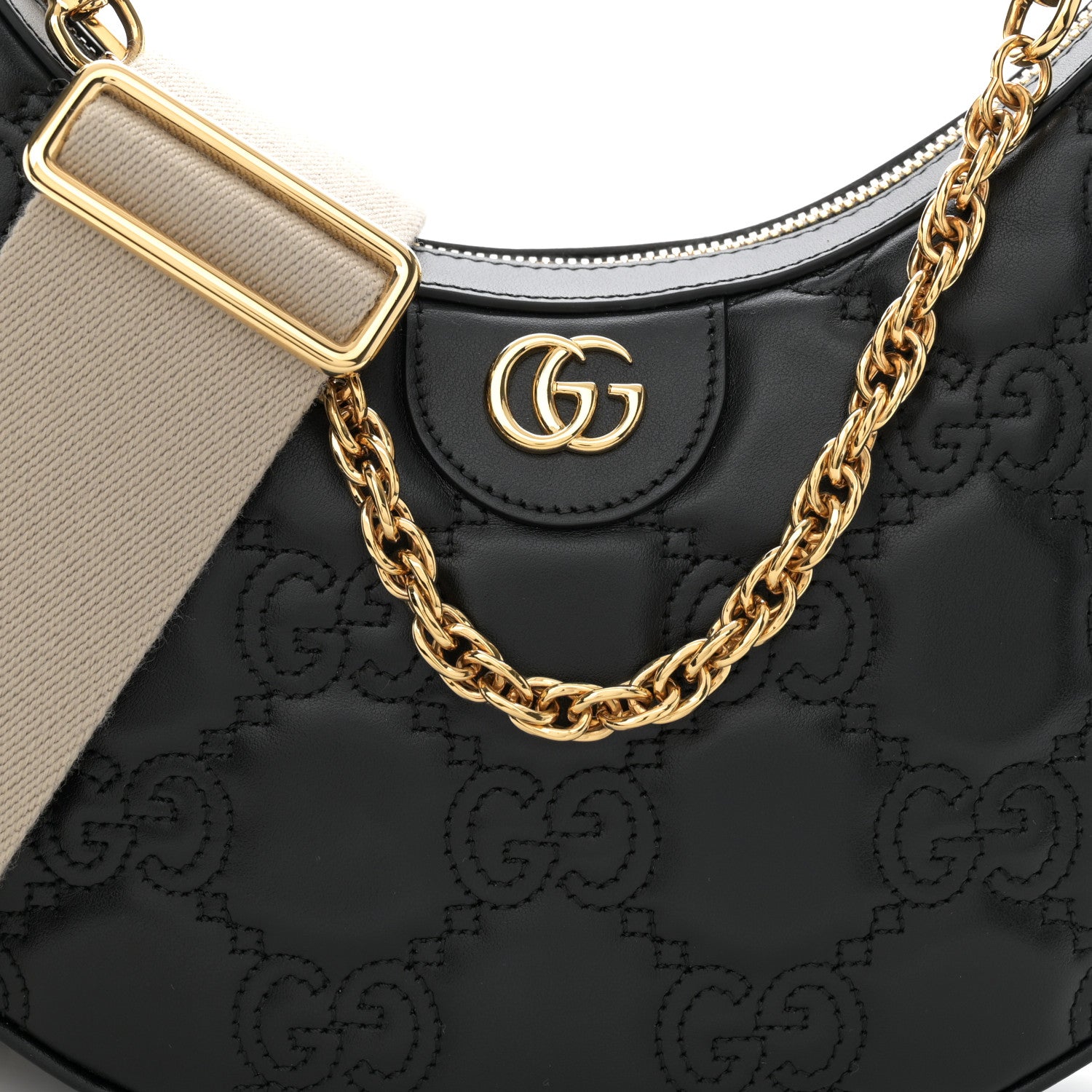 Gucci Calfskin GG Matelasse Small Hobo Shoulder Bag Black Natural 8 of 10