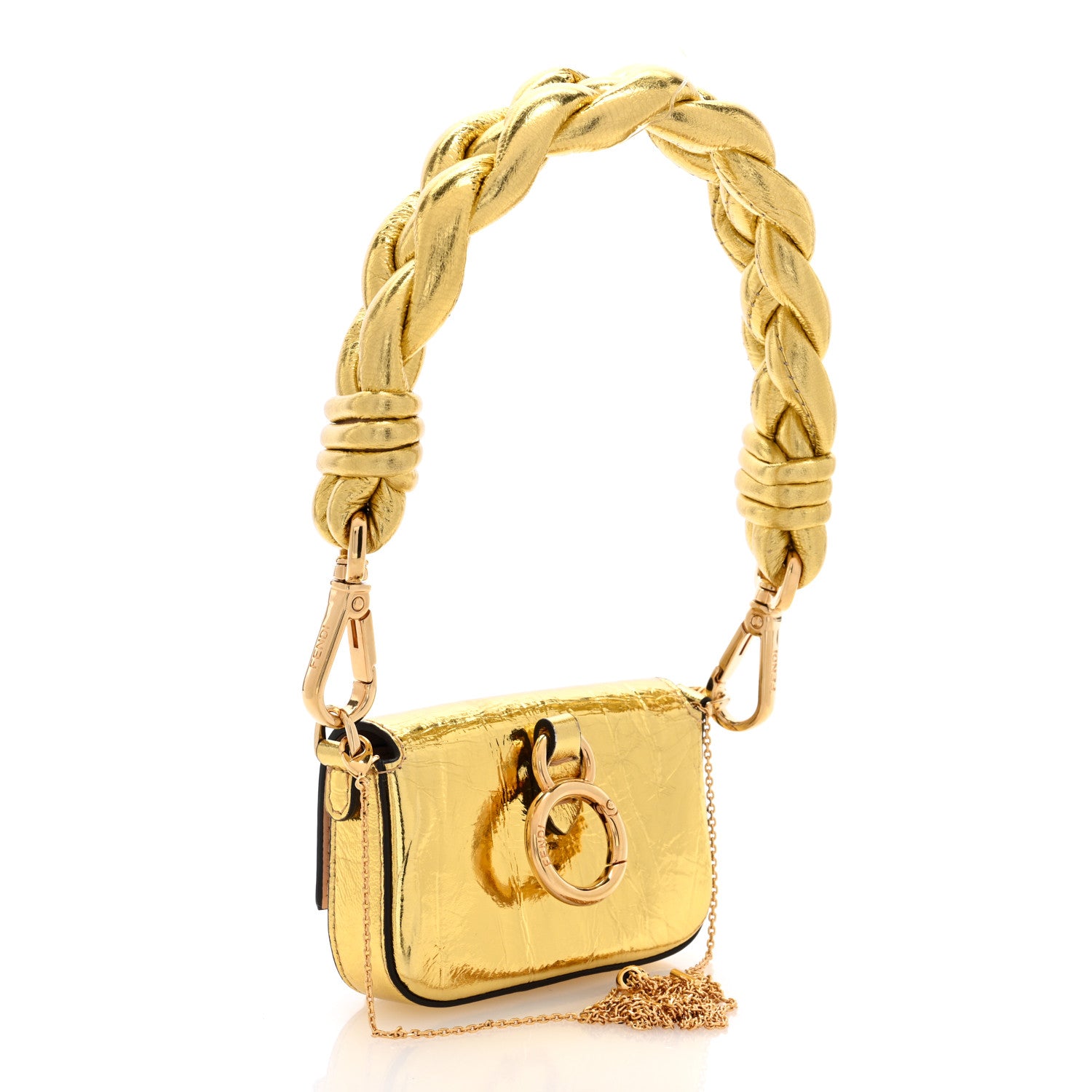 Fendi Metallic Braided Nano Baguette Maxi Handle Charm Gold 3 of 9