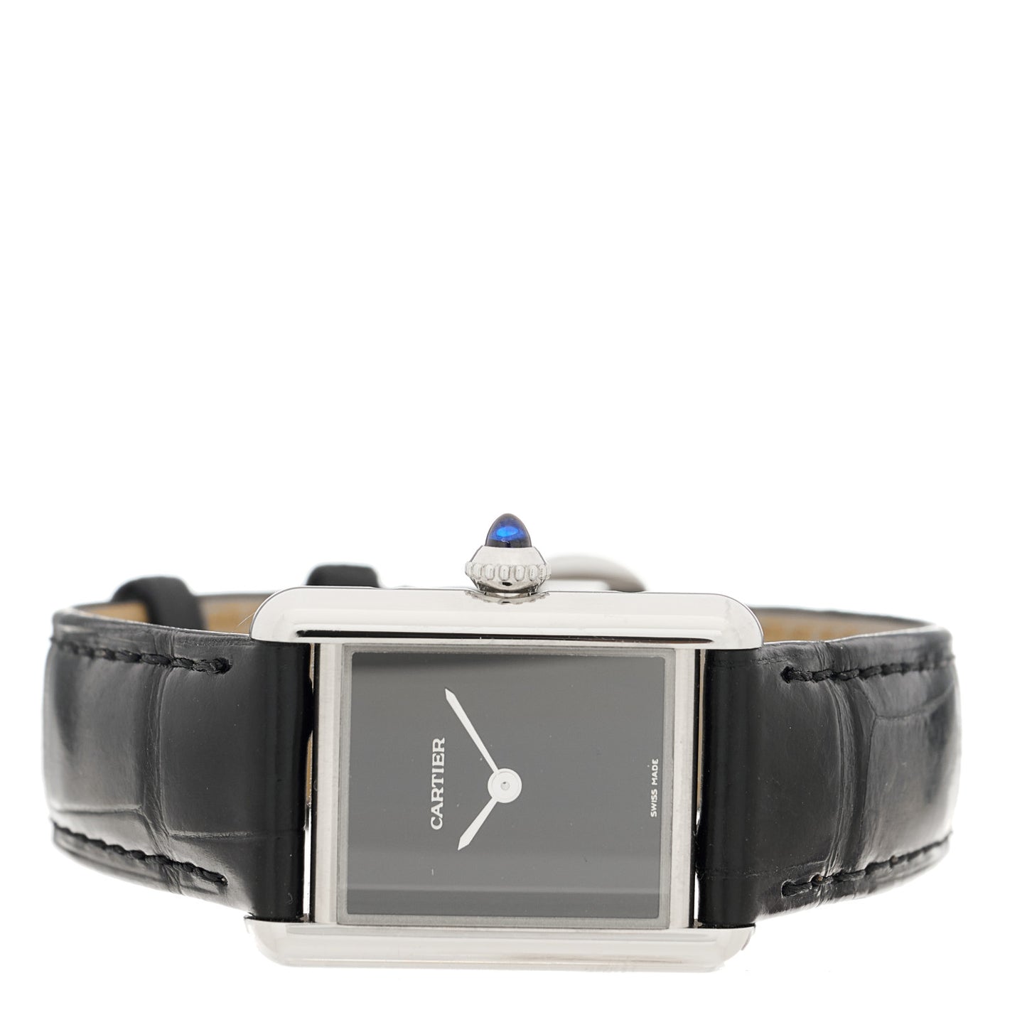 Stainless Steel Alligator 22mm Must de Cartier Tank Quartz Watch Black