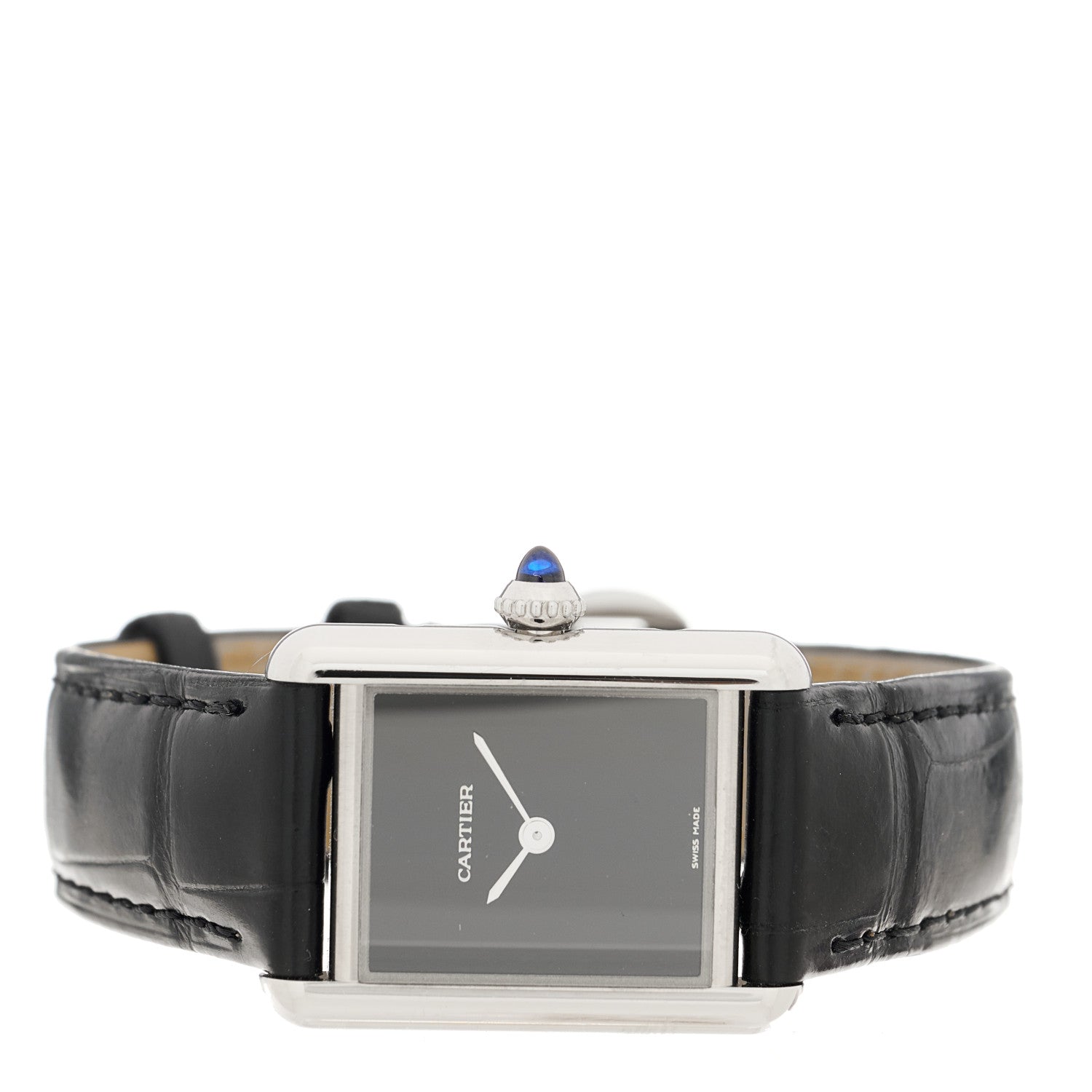 Cartier Stainless Steel Alligator 22mm Must de Cartier Tank Quartz Watch Black 2 of 5