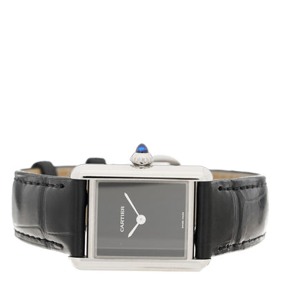 Cartier Stainless Steel Alligator 22mm Must de Cartier Tank Quartz Watch Black 2 of 5