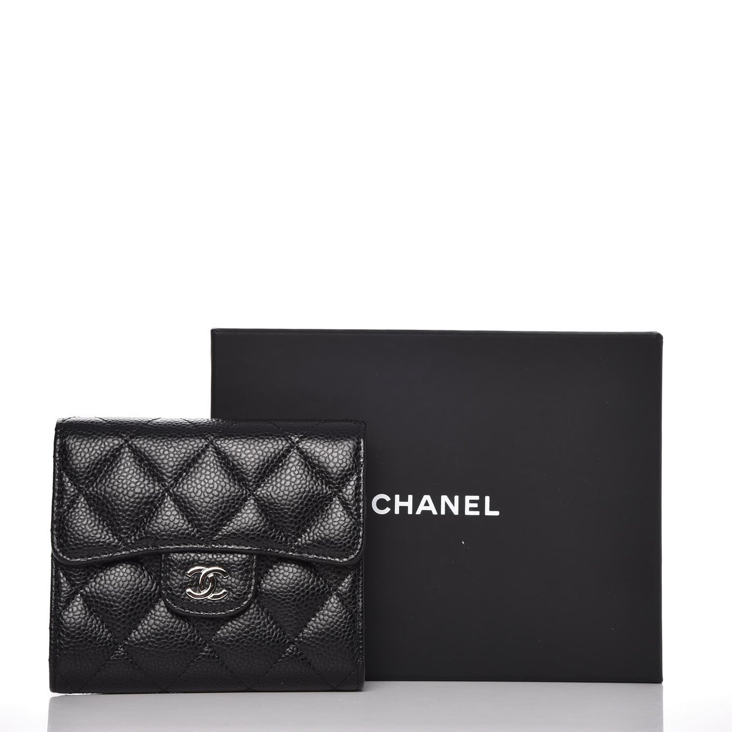 Caviar Quilted Compact Flap Wallet Black