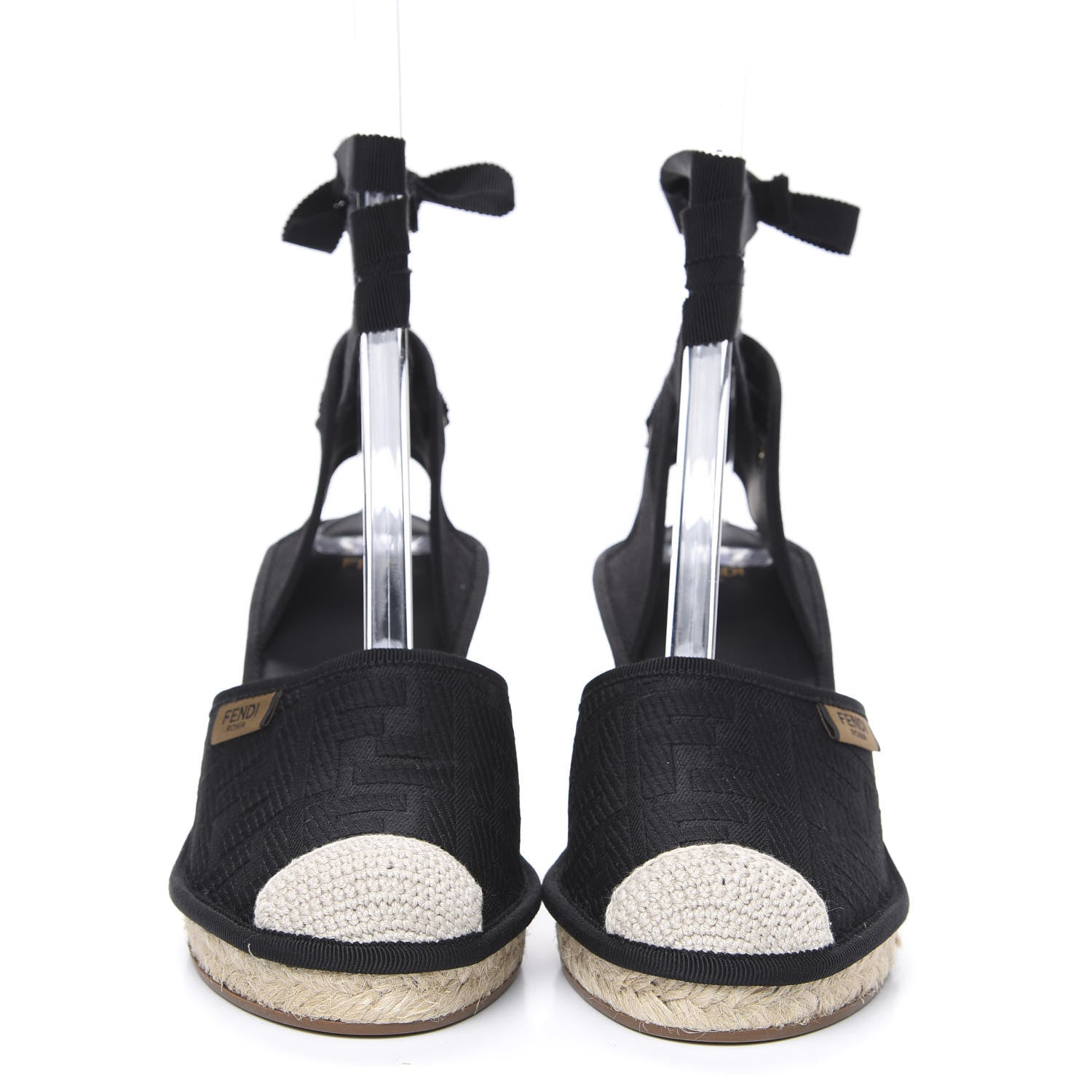 Fendi Canvas FF Embroidered Roma Ankle Wrap Espadrille Wedges 39 Black 2 of 8