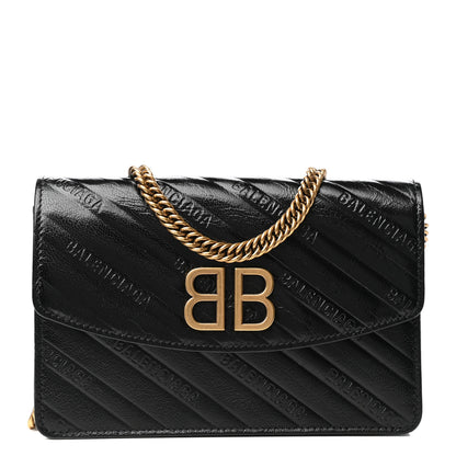 Balenciaga Shiny Goatskin Logo Embossed BB Wallet On Chain Black 1 of 8