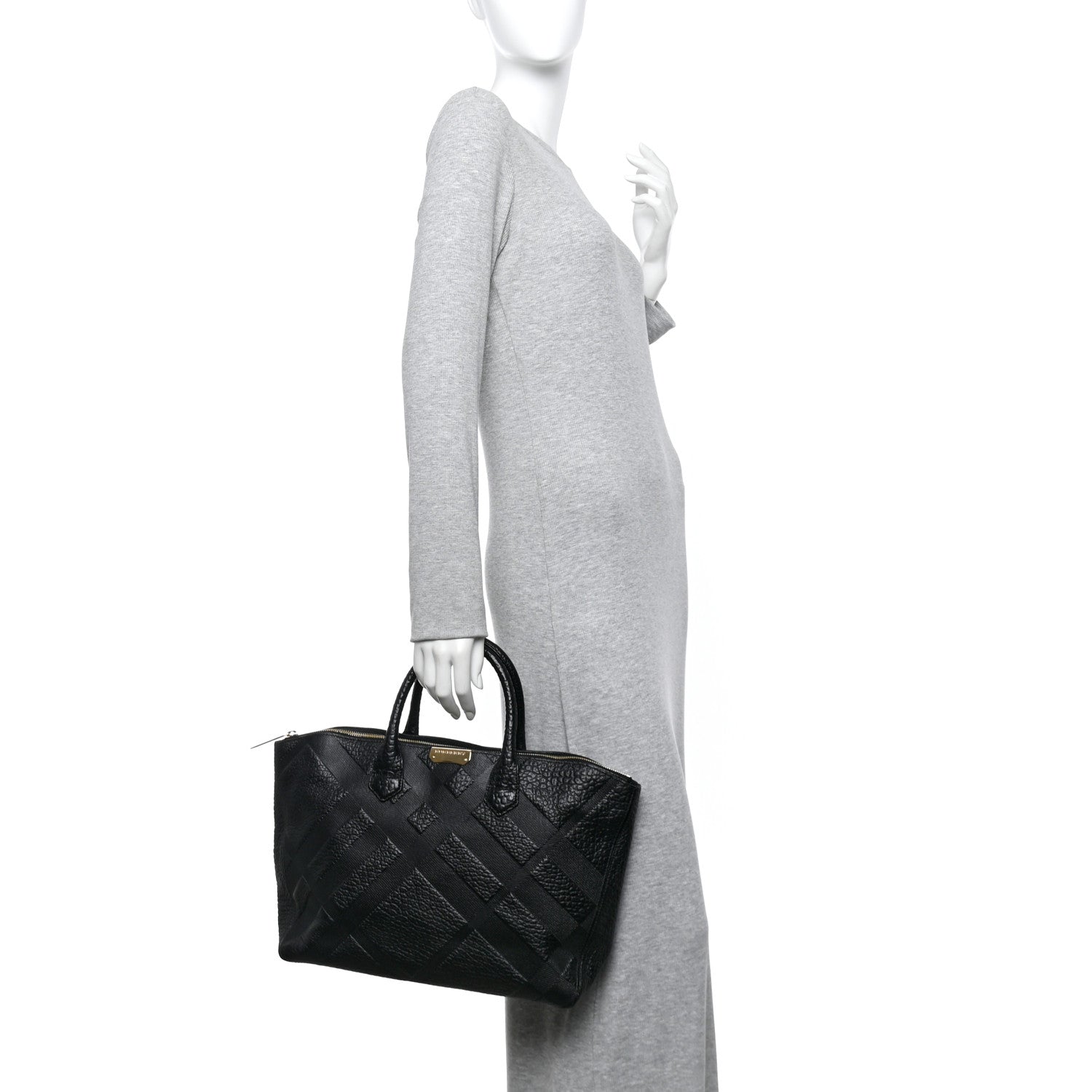 Burberry Heritage Grain Check Embossed Medium Dewsbury Tote Black 2 of 14