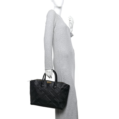 Burberry Heritage Grain Check Embossed Medium Dewsbury Tote Black 2 of 14