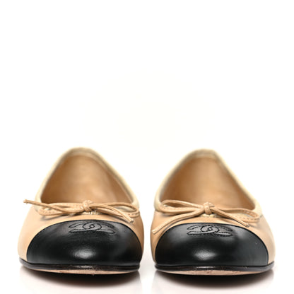 Chanel Lambskin Cap Toe CC Ballerina Flats 36 Beige Black 3 of 11
