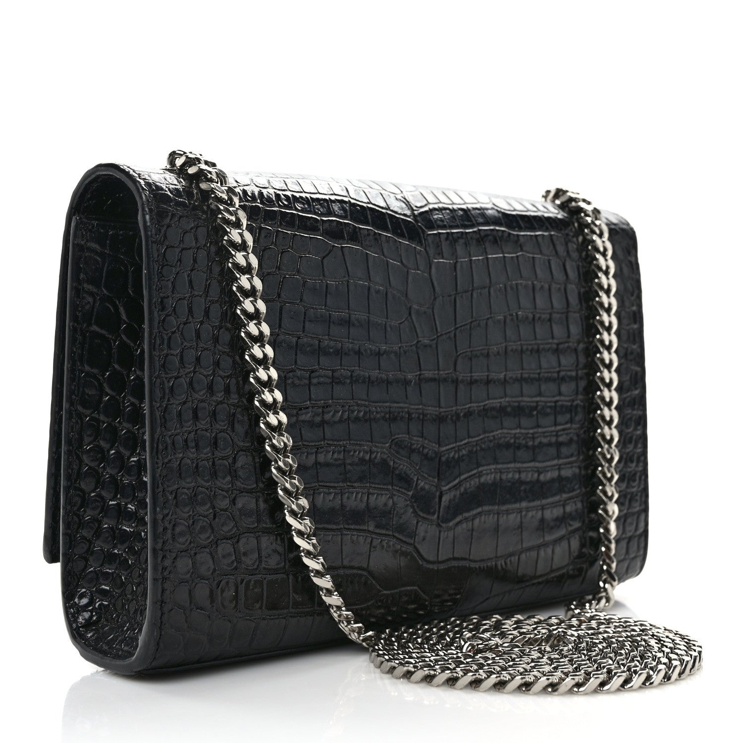Saint Laurent SAINT LAURENT Calfskin Crocodile Embossed Small Classic Monogram Kate Tassel Satchel Black 3 of 12