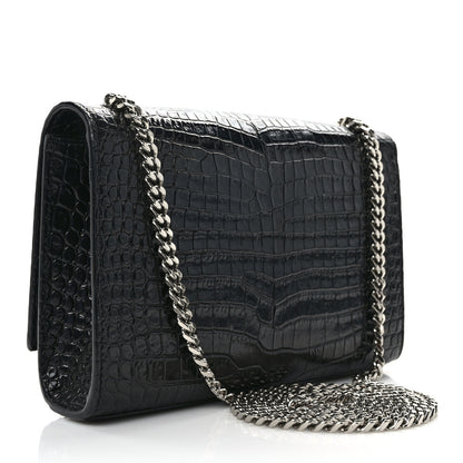 Saint Laurent SAINT LAURENT Calfskin Crocodile Embossed Small Classic Monogram Kate Tassel Satchel Black 3 of 12