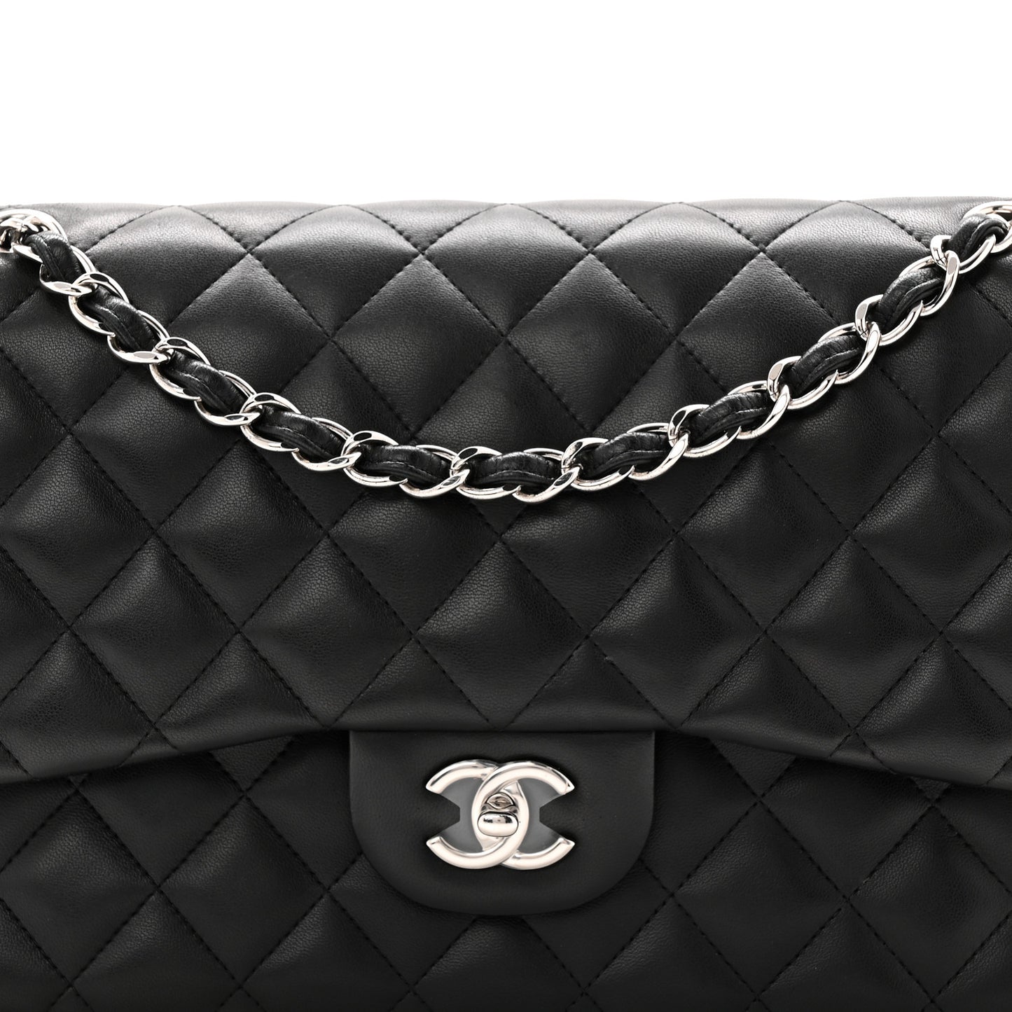 Lambskin Quilted Jumbo Double Flap Black