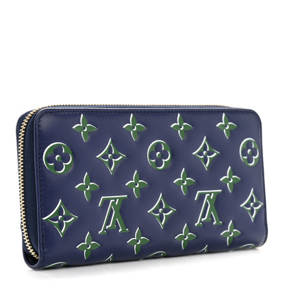 Louis Vuitton Lambskin Embossed Monogram LV Coussin Zippy Wallet Blue Green 3 of 8