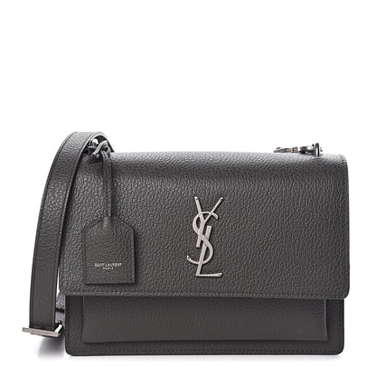 Saint Laurent Grained Calfskin Medium Monogram Sunset Satchel Fog 1 of 12