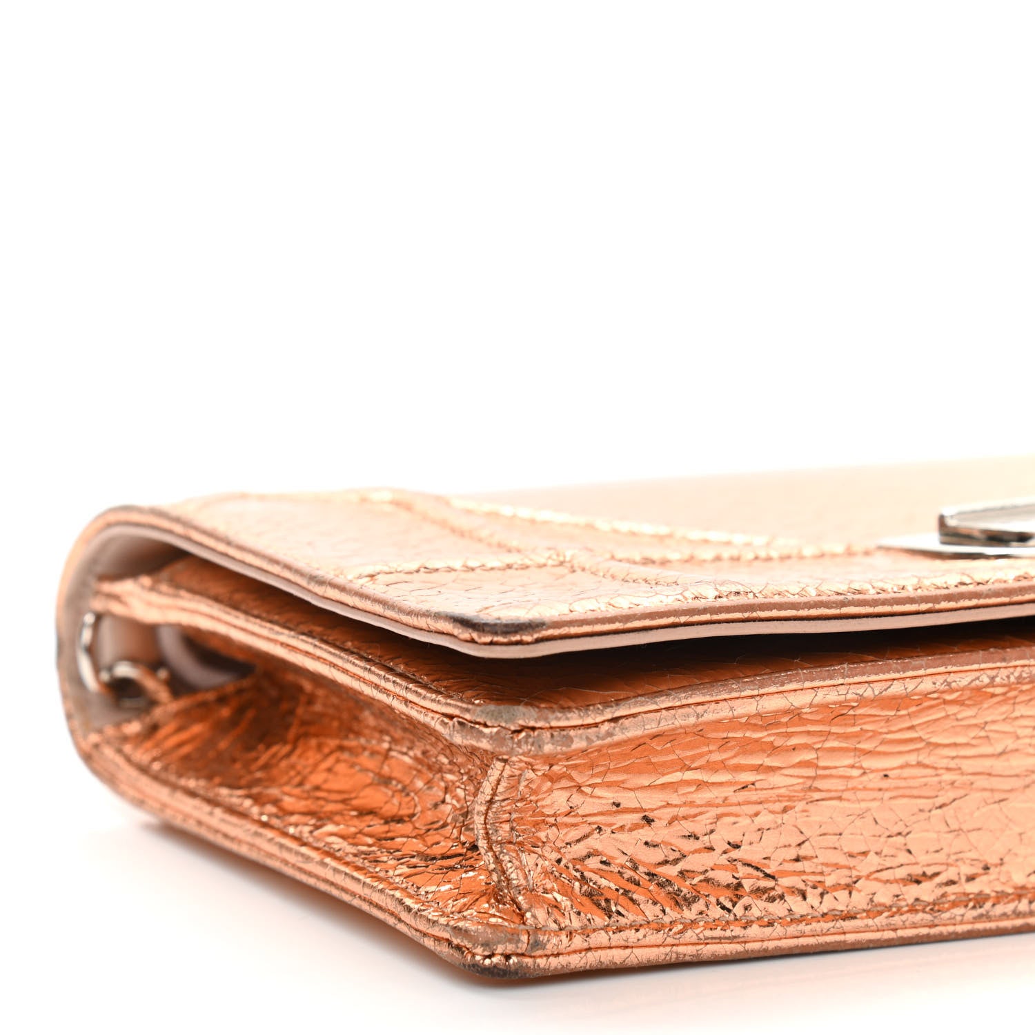 Christian Dior Metallic Ceramic Effect Deerskin Diorama Wallet on Chain Pouch Gold 5 of 15