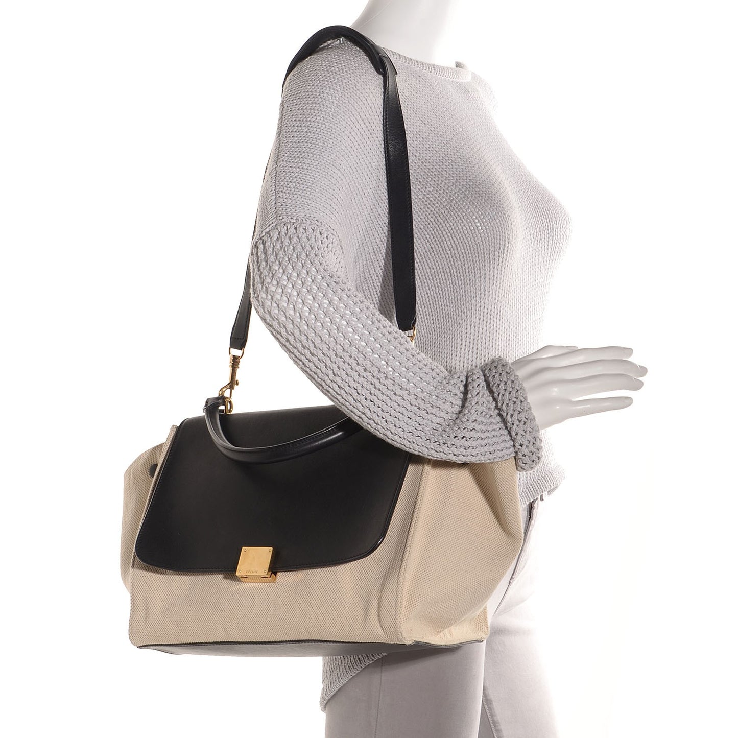 Smooth Calfskin Canvas Medium Trapeze Cream