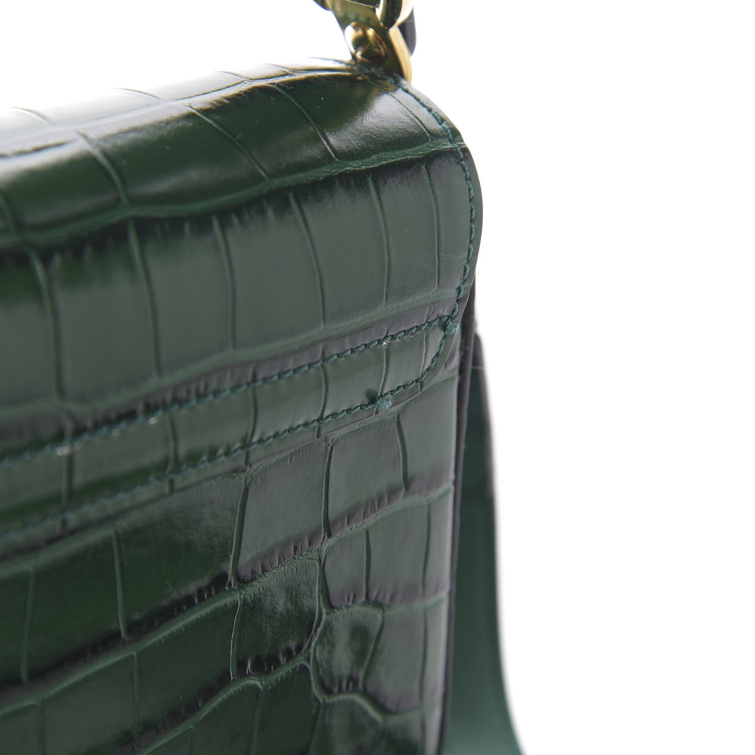 Chloe Calfskin Crocodile Embossed Mini C Double Carry Woodsy Green 8 of 9