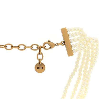 Christian Dior Pearl Crystal CD Choker Necklace Gold 4 of 4