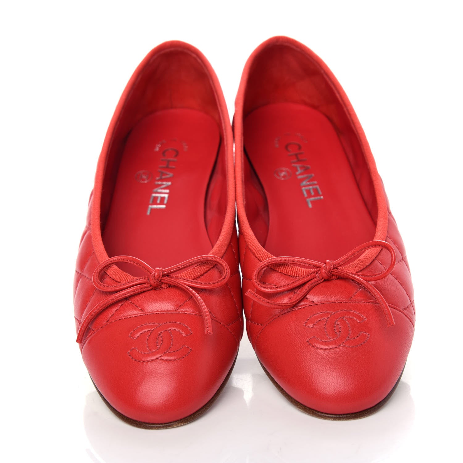 Chanel Lambskin Quilted Cap Toe CC Ballerina Flats 37 Light Red 5 of 11