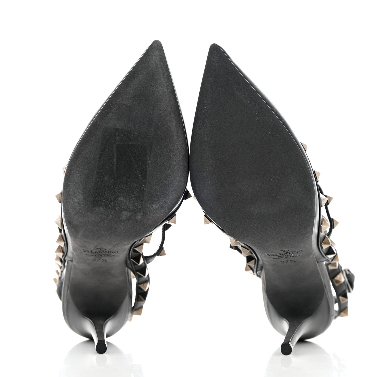 Calfskin Nappa Rockstud Ankle Strap 100mm Pumps 37.5 Black