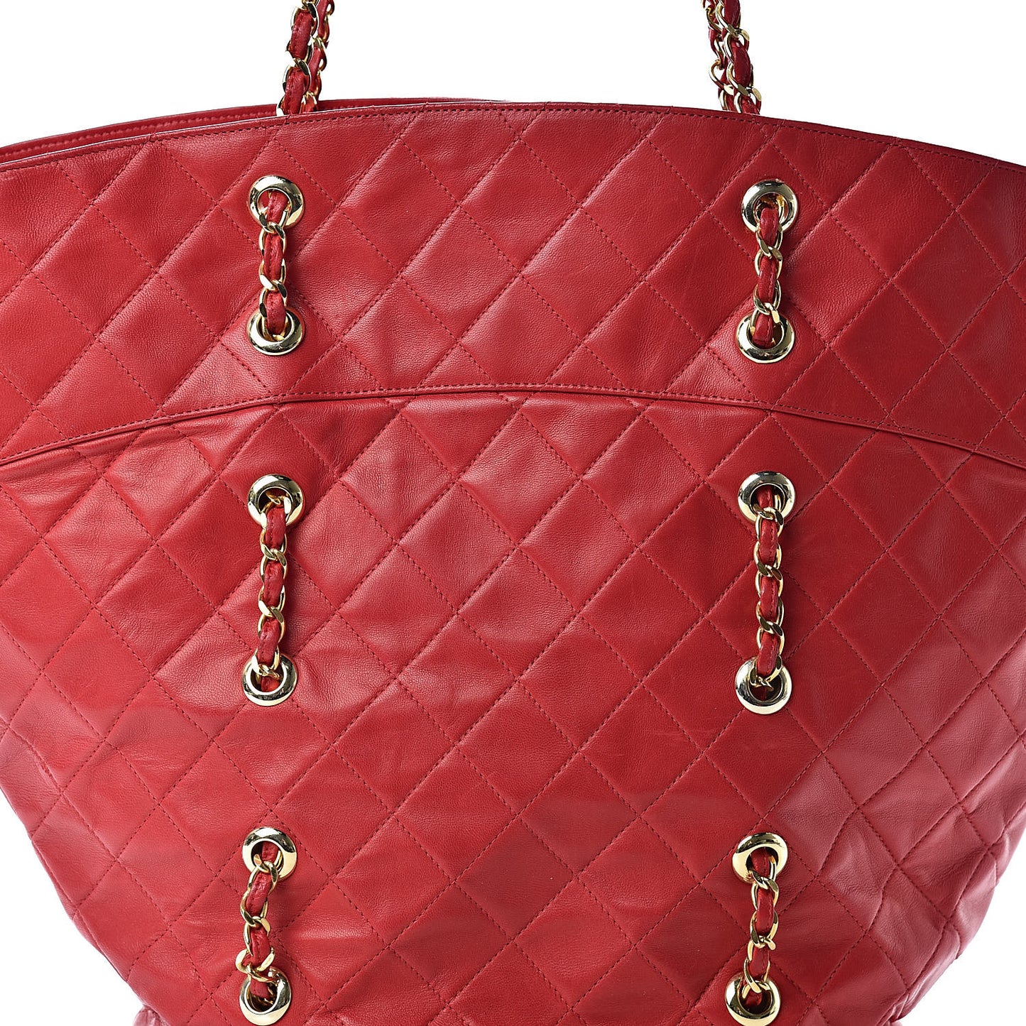 Lambskin Quilted Large Shoulder Bag Red